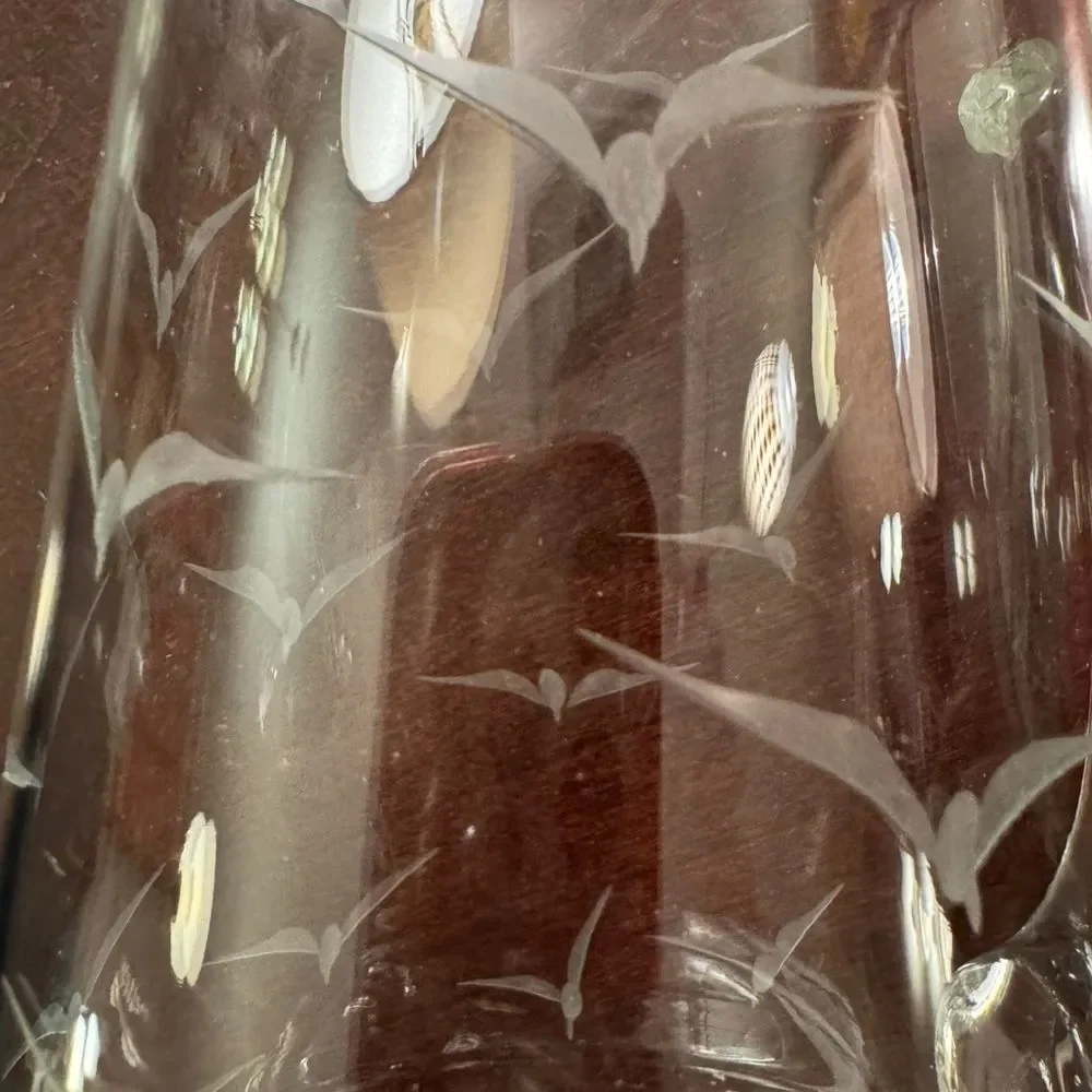 Vintage Mid Century Etched Glass Seagull Pitcher